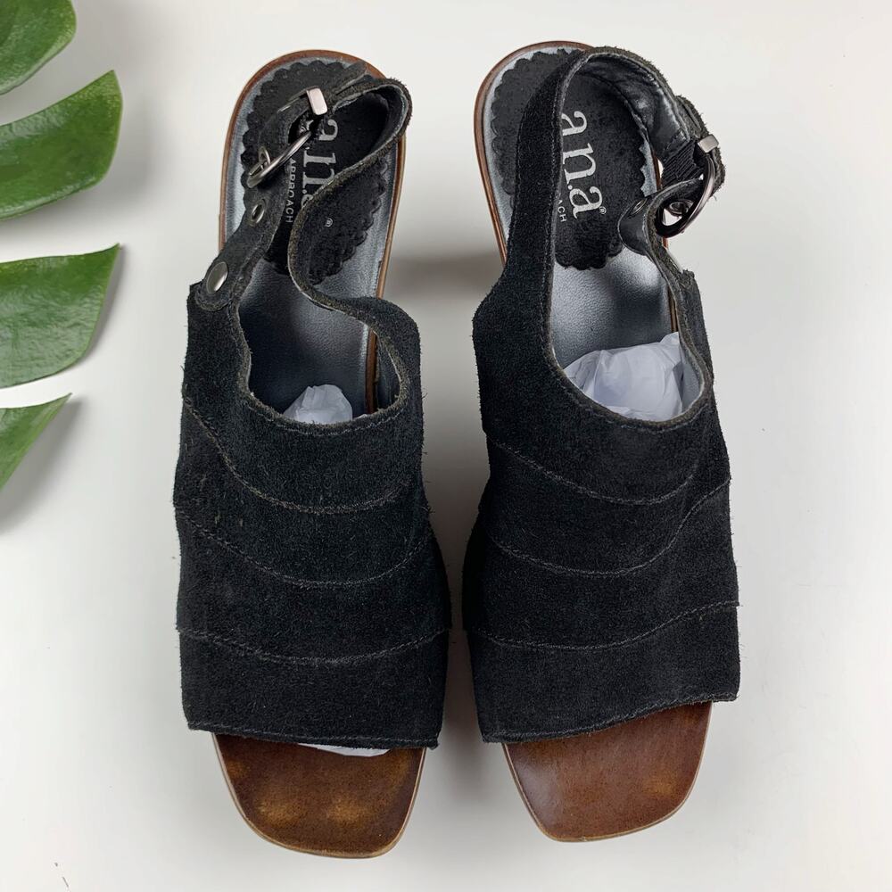 ANA A New Approach Slingback Heels Black Suede Platform Studded Retro Women's 8 - Picture 2 of 13